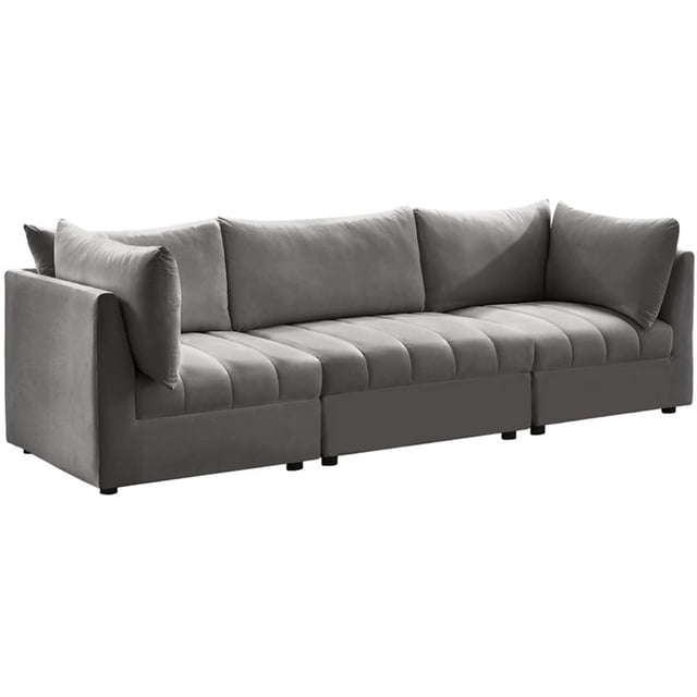 Meridian Furniture Jacob Modular Sofa with Soft Grey Velvet Upholstery, Grey