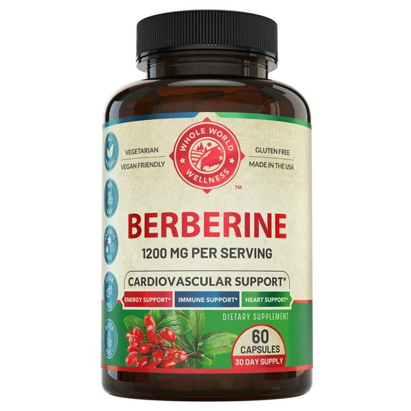 Berberine Supplement Capsules 1200mg, Supports Heart and Cardiovascular Wellness. USA Made. 60 Capsules