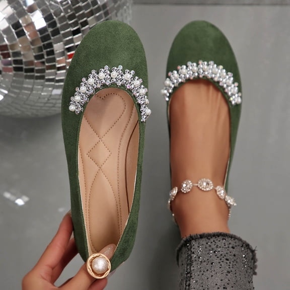 Xucatan Trendy Women's Embellished Hidden Wedge Flats with Sparkling Beads, Slip-On Comfort Shoes with Flexible Sole, Padded Footbed Lightweight Walking Shoes for Formal Spring Summer Outfits Gift