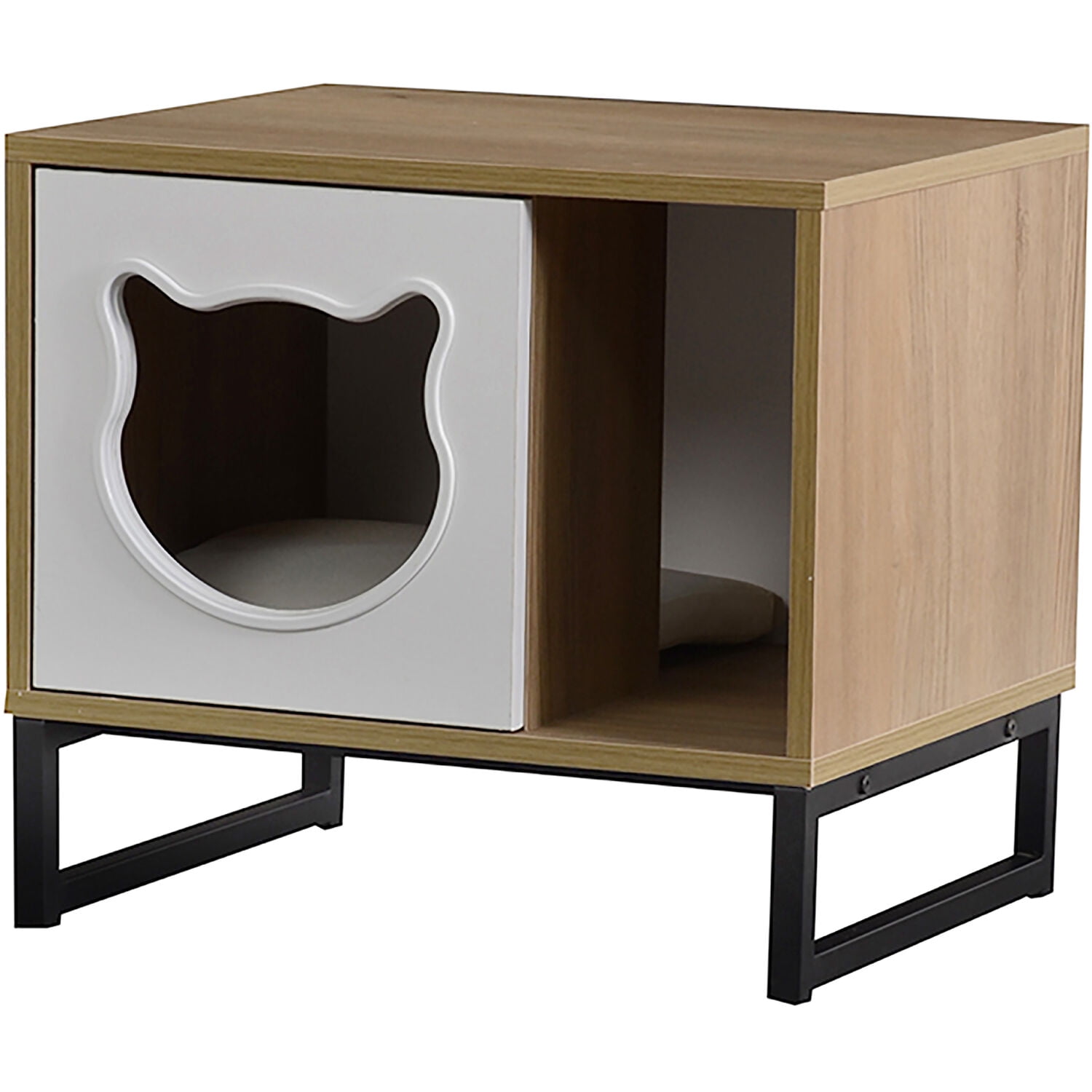 Critter Sitters Multi-Functional Cat House and Side Table with Hidden Litter Box, Wood/Neutral