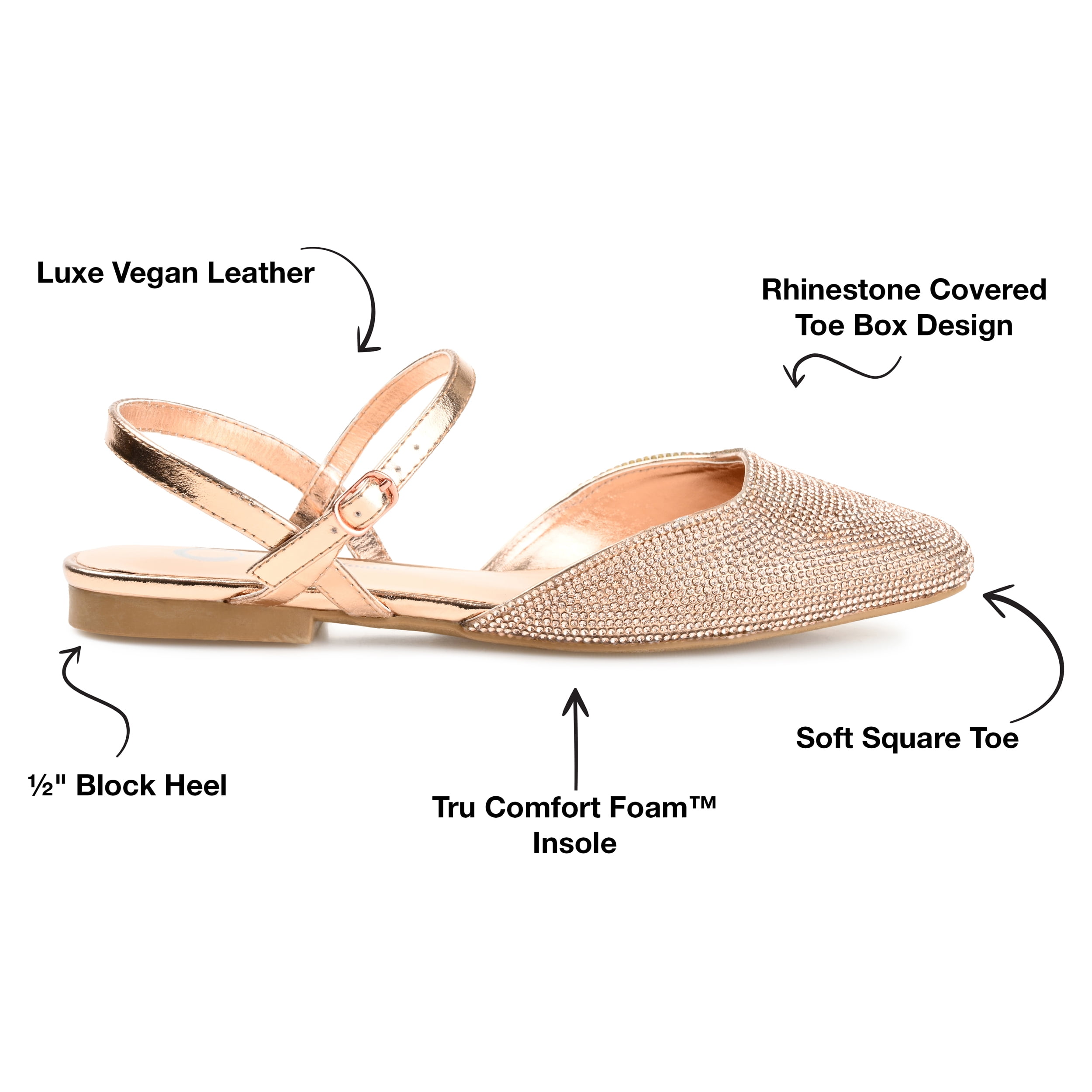 Journee Womens Nysha Narrow Width Buckle Square Toe Ballet Flats