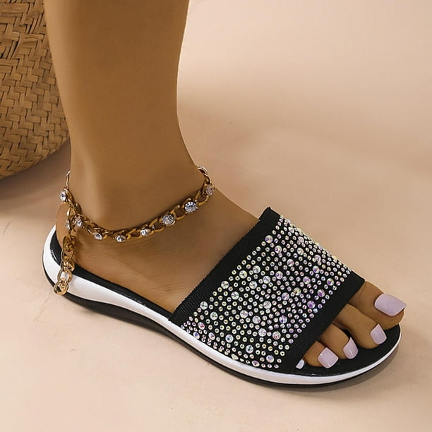 Flywake Gifts For Women Savings 2023! Summer Ladies Rhinestone Slippers  Sandals Casual Breathable Women's Shoes