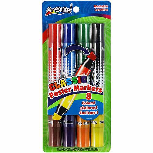 Washable Poster Markers DoubleEnded 1/2" Chisel Tip 4/PkgBright, 8