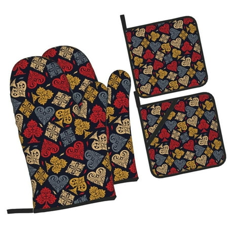 

Tebeau Vintage Card Print 4 Pcs Oven Mitts and Pot Holders 500°F High Heat Resistant Kitchen Oven Mitts with Pot holders Long Oven Mitts for Baking and Cooking