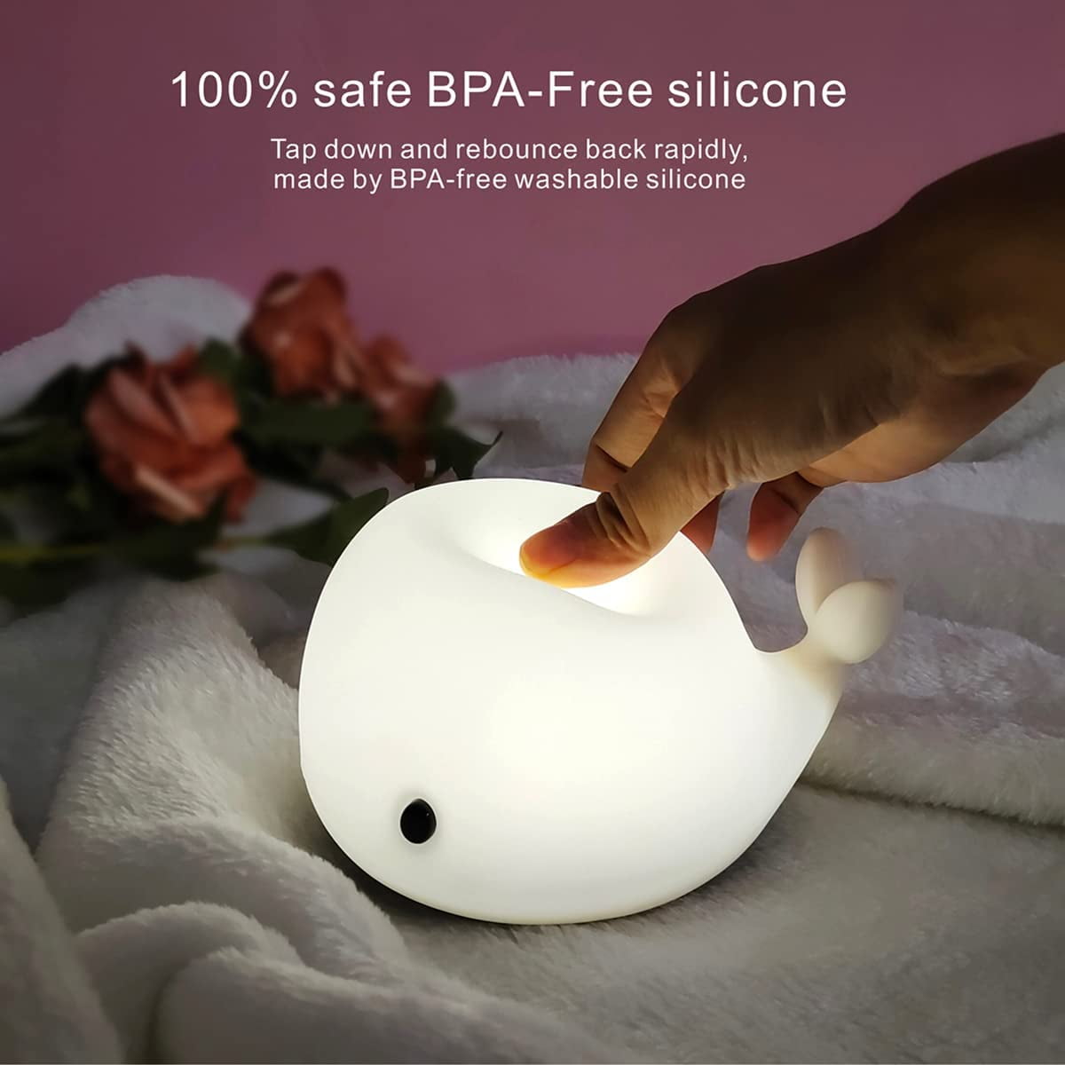 KOMI Night Light for Kids,Cute Silicone Nursery Dolphin Lamp for Baby and Toddler,Animal NightLight for Boys and Girls,Squishy Night Lamp for Bedroom,Kawaii Bedside Lamp for Kids Room (Dolphin)