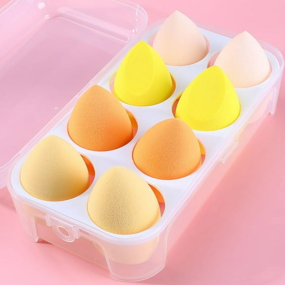 Zhuge Beauty Sponge Set 8 Pack, Makeup Blender Sponge For Liquid & Cream Makeup, Buildable Coverage, Foundation Sponge For Natural Base, Latex-Free Foam with Storage Box,Yellow A10
