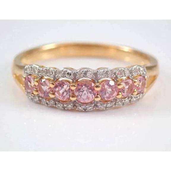 Hitanshu Jewels 14K Yellow Gold Plated 2Ct Round Cut Pink CZ Wedding Band Ring
