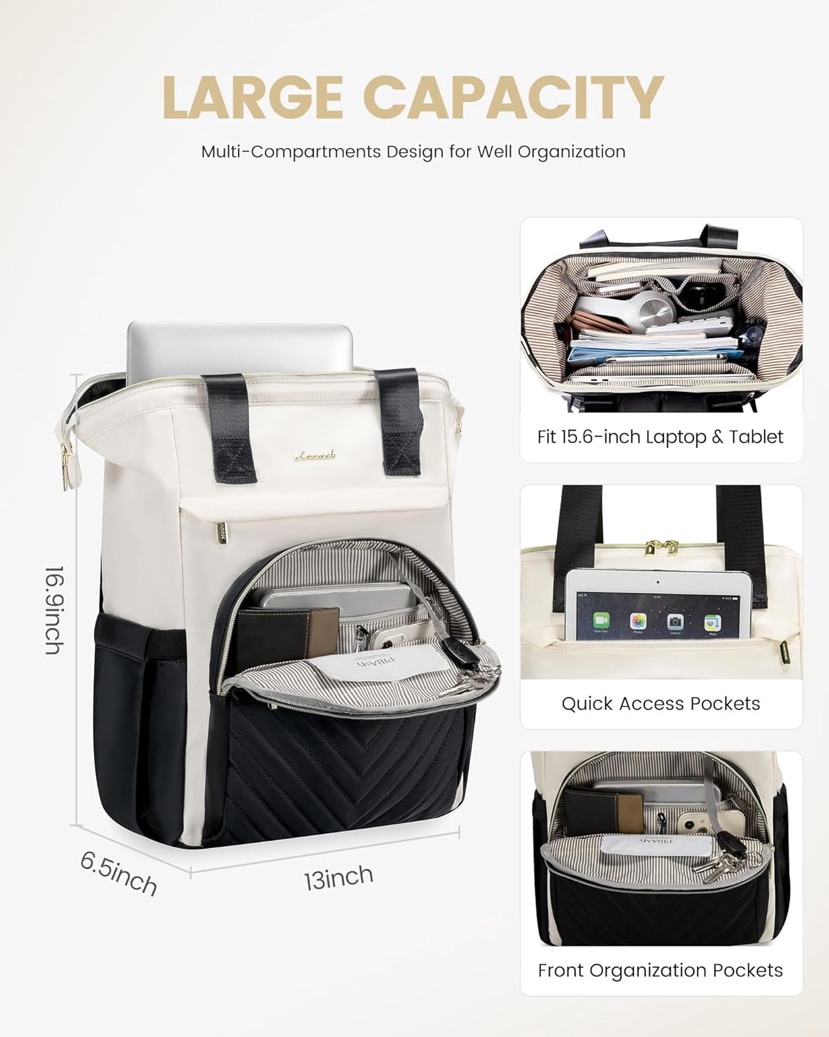 Laptop Backpack for Women, 15.6 Inch Work Laptop Bag，Waterproof Teacher Nurse Bag with USB Port, Fashion Travel Bag Business Computer Backpack Purse,Beige-Khaki