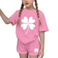 thumbnail image 1 of Vestido de manga corta para niños Día de San Patricio impreso conjunto de dos piezas niñas casual cuello redondo blusa y pantalones cortos, 1 of 6