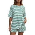 thumbnail image 2 of Summer Pjs for Women Set Striped Oversized Matching Tops and Shorts Pajama Sets Soft Loose Fit Lounge 2 Piece Set, 2 of 6