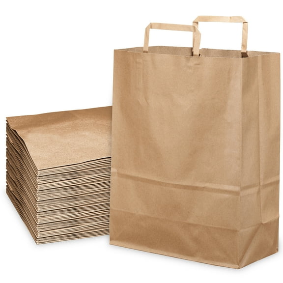 Jumbo Kraft Paper Gift Bags with Paper Handles 18x7x19 inches - Brown Shopping Bags Retail Tote Reusable Party Grocery Bags Take Out Delivery Eco Friendly Recyclable Multiple Uses Bulk (50)