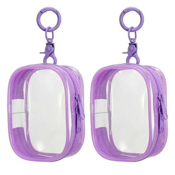 Uxcell 2Pack 3.74x2.76 Inch Clear Figure Display Bag with Keychain (Square Purple)