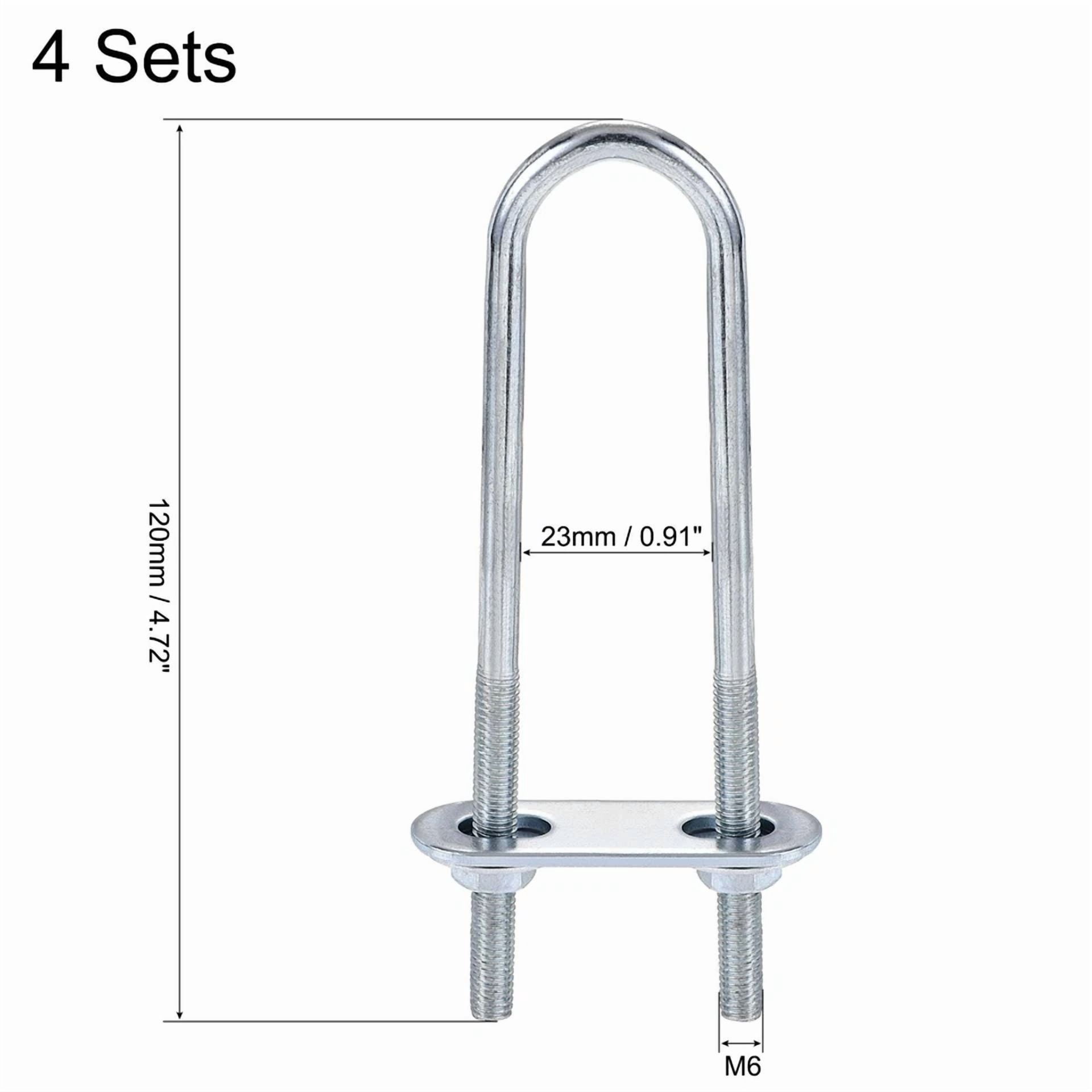 CIRCLE- 4 Sets Round U-Bolt 23Mm Inner Width 120Mm Length Steel M6 With Nut Plate Washer