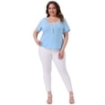 thumbnail image 2 of Agnes Orinda Blusas de Talla Grande para Mujeres con Cuello Cuadrado, Mangas Cortas, con Detalle de Contraste y Nudo, T-Shirts Casuales 2X Azul Cielo, 2 of 6