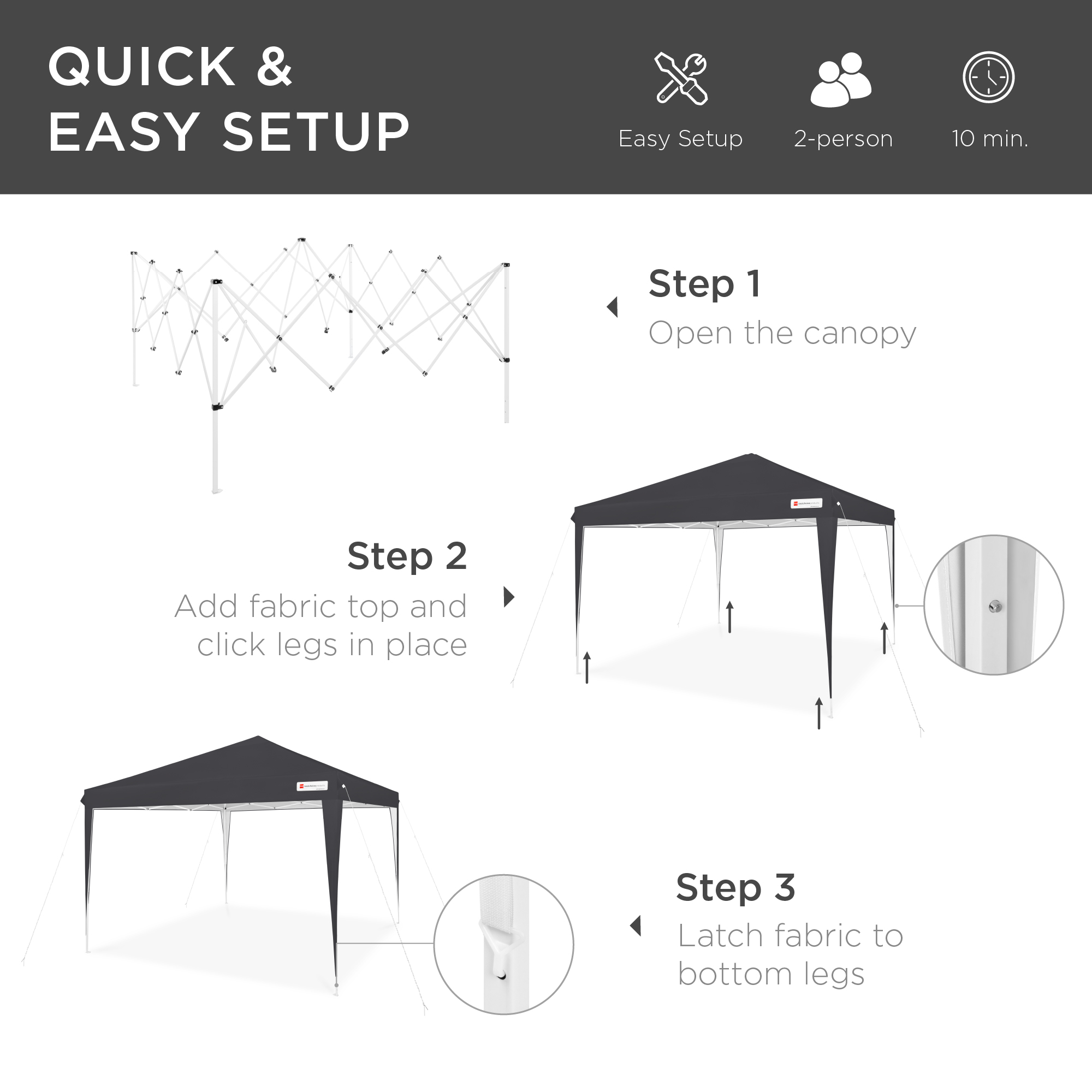 Best Choice Products 10x10ft Pop Up Canopy Outdoor Portable Adjustable Instant Gazebo Tent w/ Carrying Bag - Black - image 3 of 8