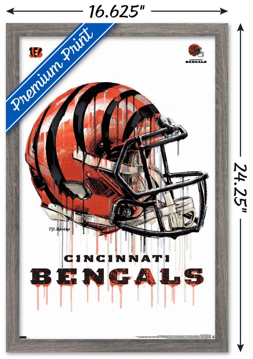 NFL Cincinnati Bengals - Drip Helmet 20 Wall Poster with Magnetic Frame, 22.375" x 34"