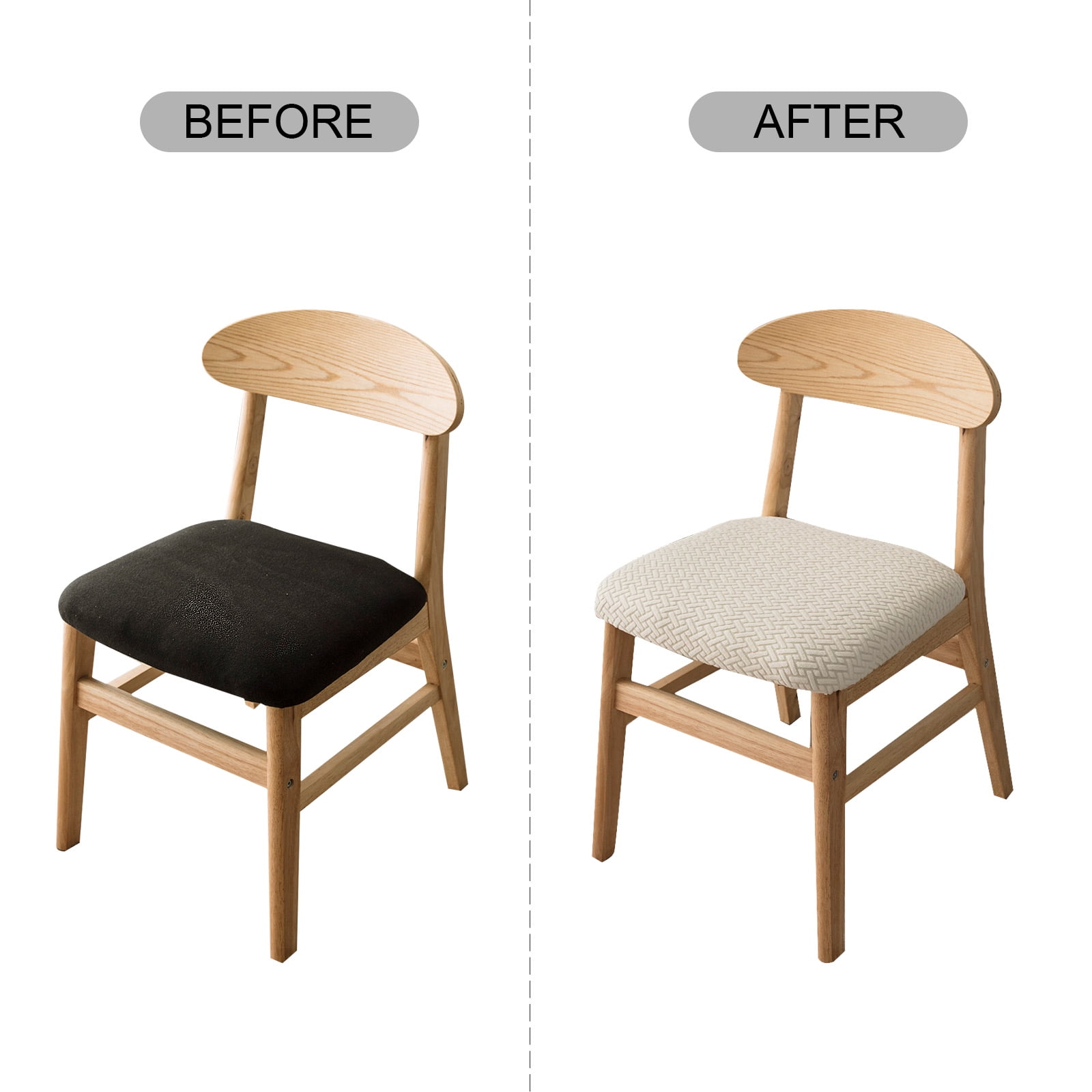 Genina Seat Covers for Dining Room Chair Seat Slipcovers Kitchen Chair Covers(Set of 2,Beige)