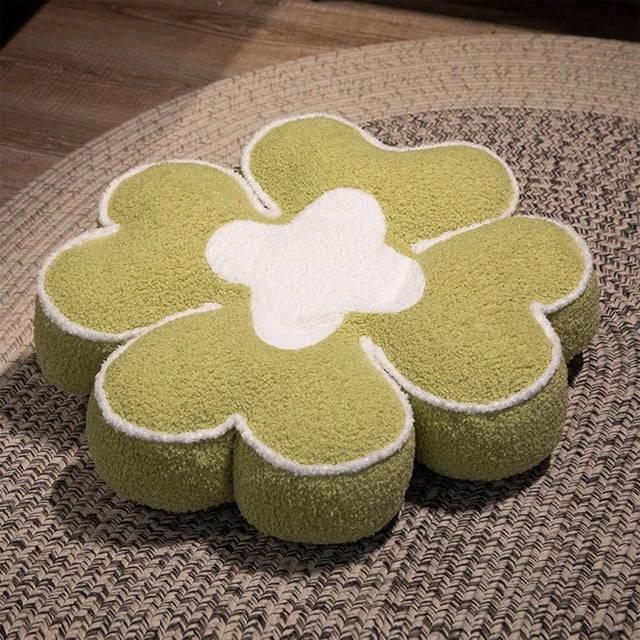 Cojín de Suelo Lucky 4-Leaf de Terciopelo | Cojín de Asiento Escandinavo | Almohada de Terciopelo Verde | Tamaño: 40 X 40 X 6 Cm | Peso: 400 G