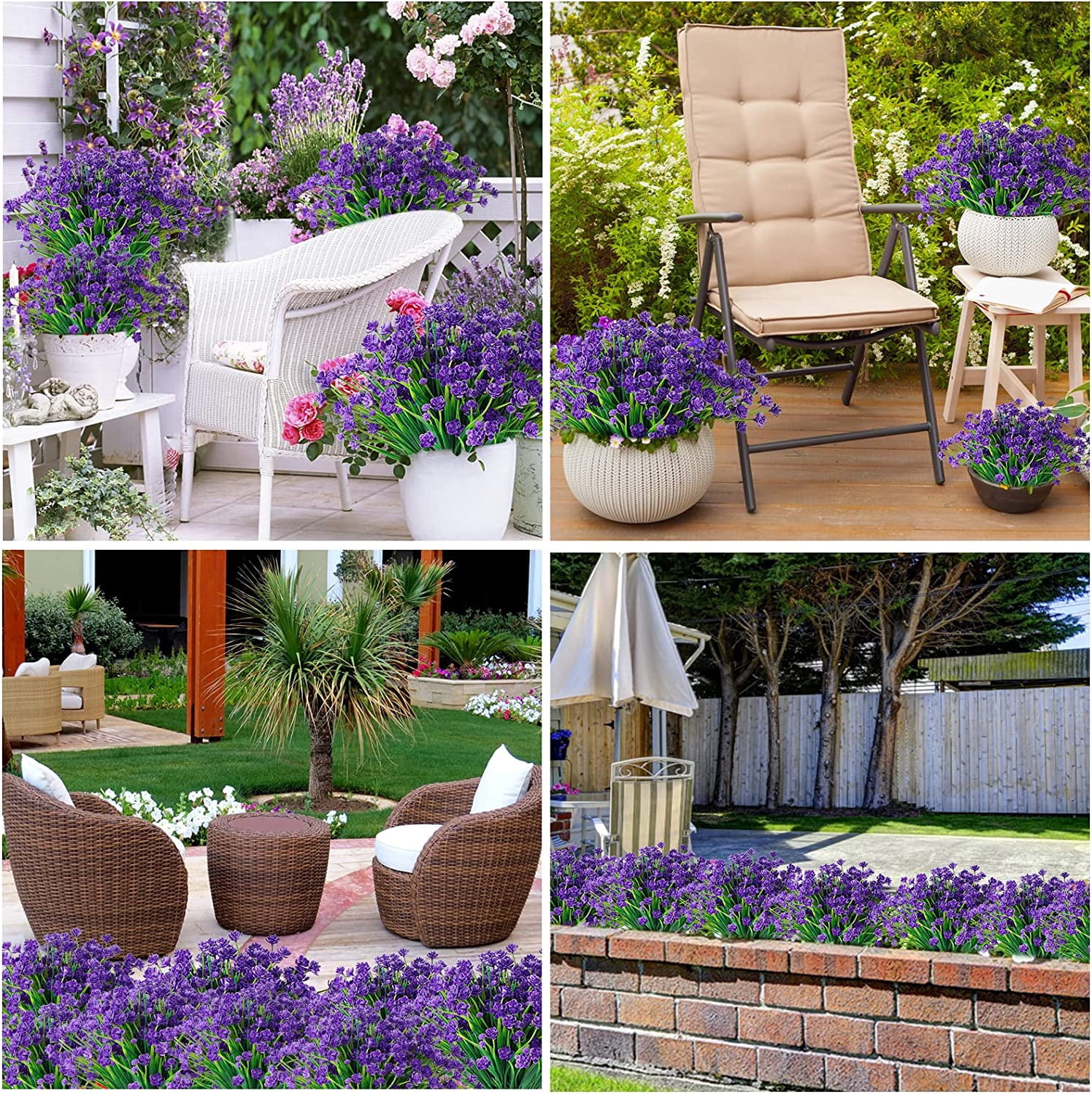 Morttic Artificial Flowers for Outdoors Plastic UV Resistant Faux Flowers Decoration Greenery Garden Shrubs，Bulk Fake Flowers in Vase (Purple 4pcs)