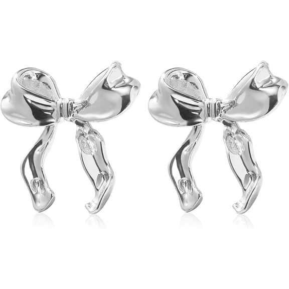 Cute Gold Silvery Bow Stud Earrings for Women Classic Ribbon Bow Stud Bowknot Statement Earrings Christmas Birthday Jewelry