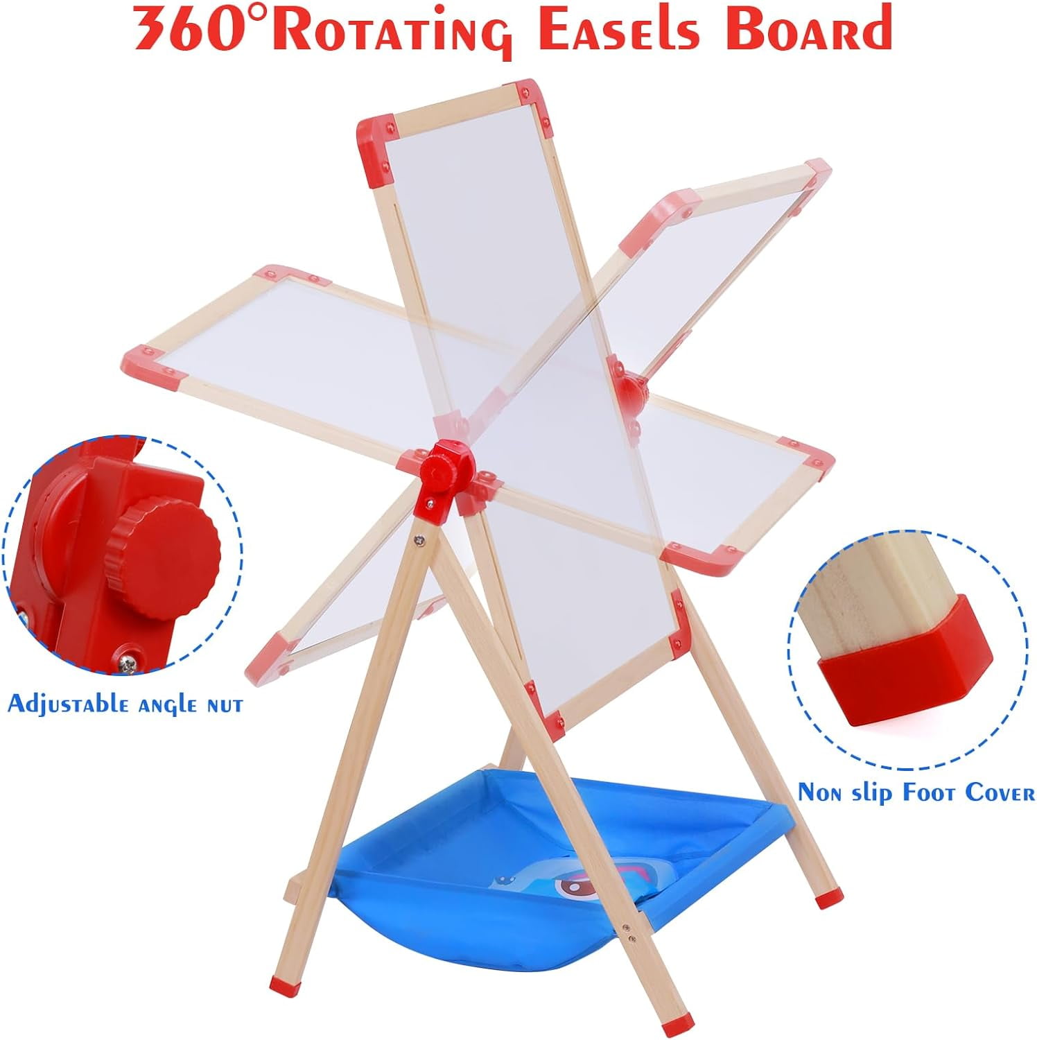 Art Easel for Kids Magnetic Wooden 18.9"x25.2" Double Sided Standing Toddlers Chalkboard - 360°Rotating Easel for Toddler Christmas Birthday Gift for 2-6 Years