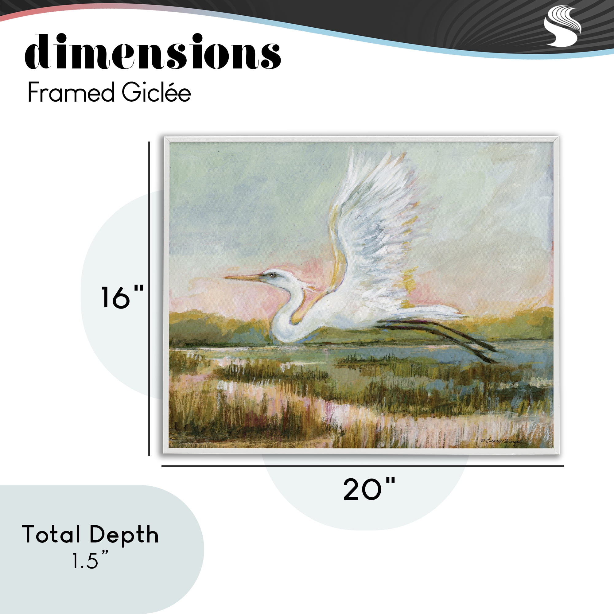 Stupell Industries White Heron Flying White Framed Giclee Art, design by Susan Winget