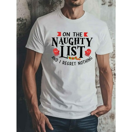 Soft Breathable Naughty List Tee Geometric Design T Shirt Short Sleeve Graphic Tees Top White S-5XL