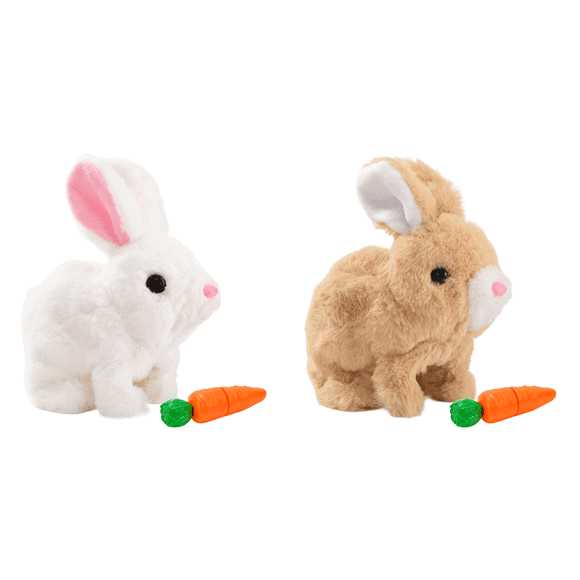 Peggybyg Kids Easter Electric Walk Talk Hopping Bunny Toy with Carrot for Gift (White)