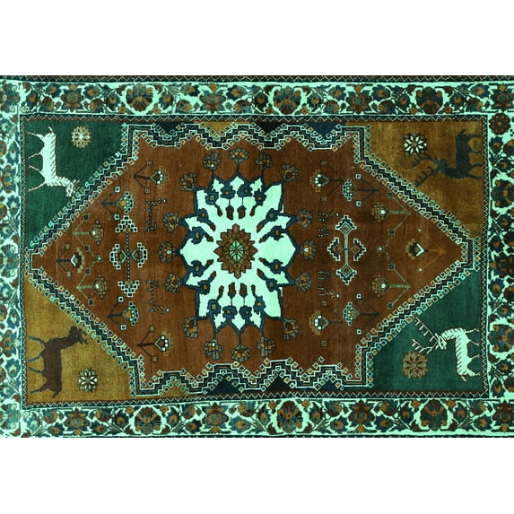 Ahgly Company Indoor Rectangle Persian Turquoise Blue Traditional Area Rugs, 7' x 9'