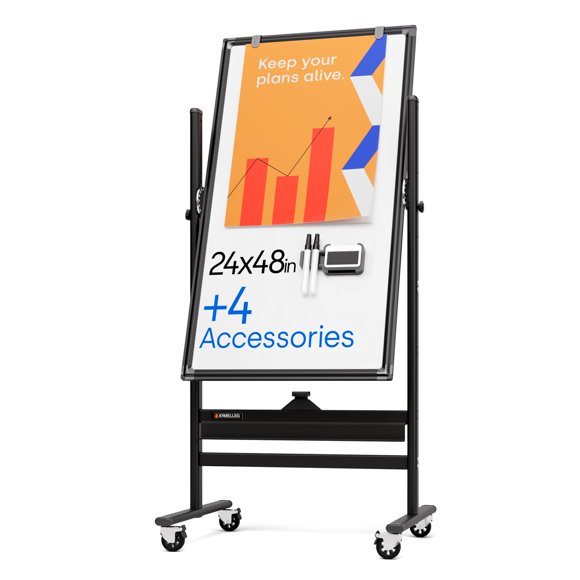 Tableau Effaçable à Sec Roulant 24 x 48 - Grand Tableau Magnétique Portable avec Support - Style Chevalet Double Face avec Roues - Tableau Blanc Mobile pour Bureau, Salle de Classe et Maison