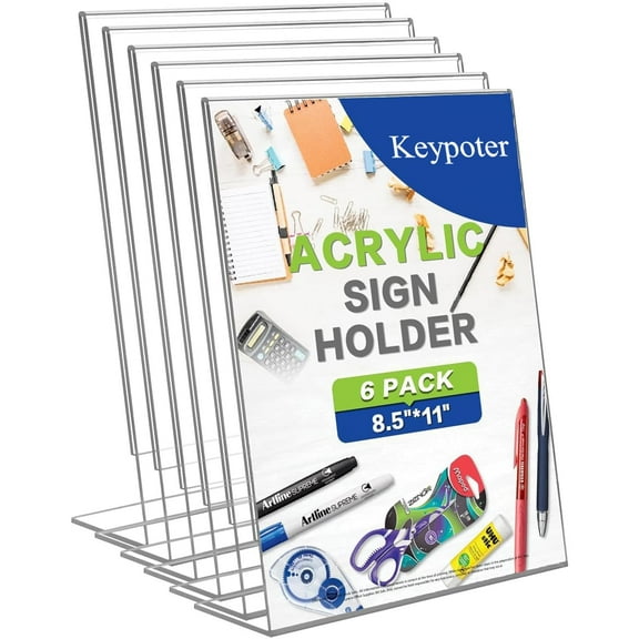 6 Pack 8.5 x 11 Acrylic Sign Stand Holders - 8.5 x 11 Inches Clear Plastic Table Paper Display Stand, Suit for Displaying Posters, Picture, Flyers, Menu