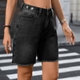 thumbnail image 5 of Jean Shorts Womens Fashion Adjustable Waist Frayed Edges Denim Shorts Soild Color Casual High Waisted Botton Summer Shorts with Pocket, 5 of 6
