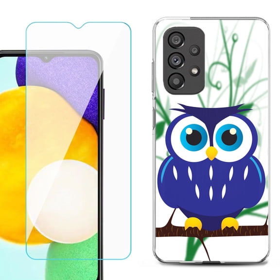 Slim-Fit Gel TPU Phone Case for Samsung Galaxy A23 5G, with Tempered Glass Screen Protector, by OneToughShield ® - Blue Owl