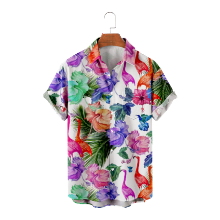 

MLFU Mens Hawaiian Aloha Flamingo Shirt Button Down Short Sleeve Casual Stylish Cotton T-Shirts Party Costume Up to 8XL