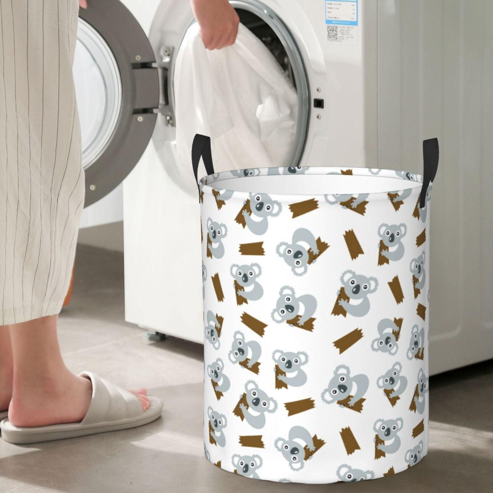 Large Laundry Basket with Handles - Grey Koala Kids Baby Dirty Clothes Laundry Hamper for Bedroom Aesthetic