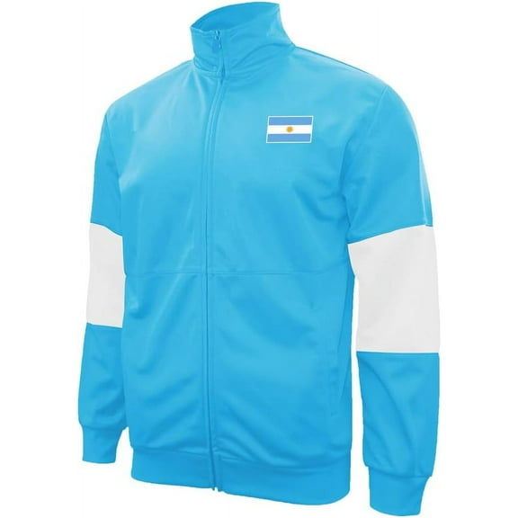 Icon Sports Active/Casual Soccer Track Jacket – Men’s Country Flag Themed Full Zip Up Adult Training Top - [Argentina, Light Blue]