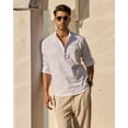 thumbnail image 4 of sogami Long Sleeve Linen Henley Shirts for Men Casual Hawiian Shirt with Pocket, 4 of 6