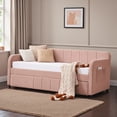thumbnail image 3 of Tcbosik Twin Size Upholstered Velvet Daybed with Trundle, Sofa Bed with Side Pocket for Bedroom, Living Room, Wood Slats Support, Space Saving, Pink, 3 of 10