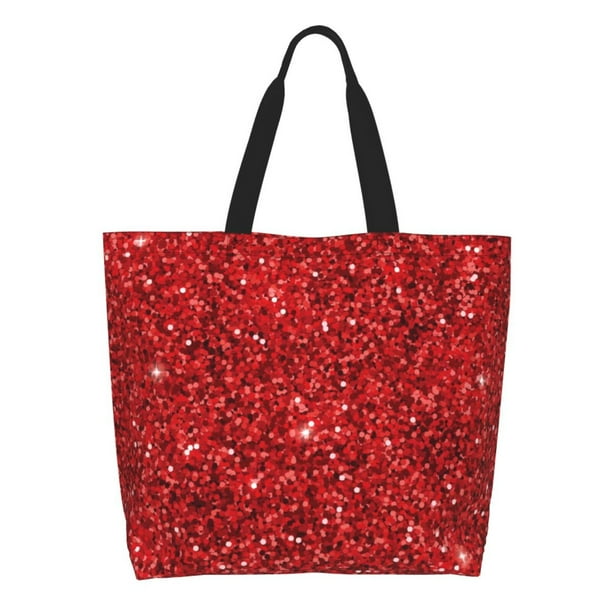 Disketp Red Glitter Bolsa Tote Estampada para Mujer, Bolso de Hombro y de Mano para Compras y Viajes
