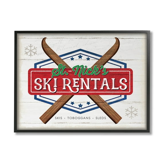 Stupell Industries St. Nick's Ski Rentals Vintage Graphic Art Black Framed Art Print Wall Art, Design by Jennifer Pugh
