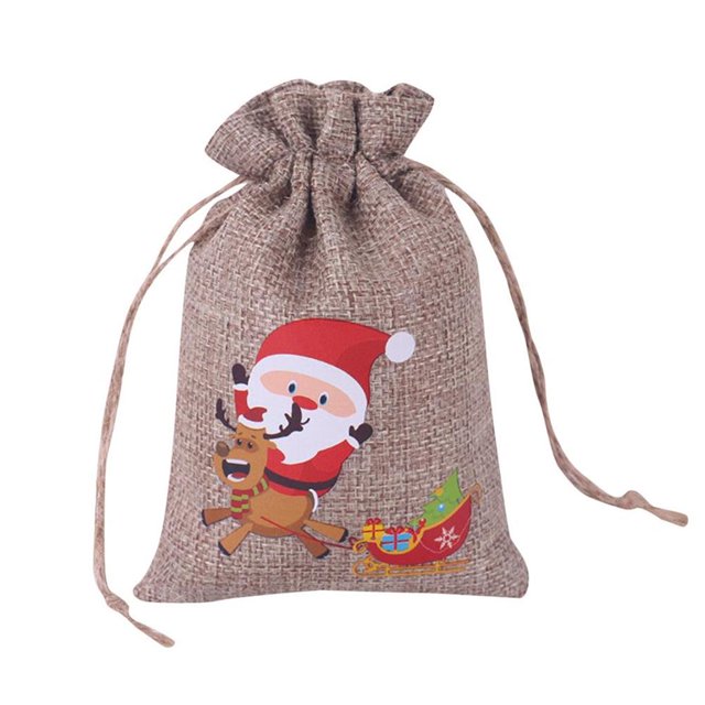 Kearding 10 Uds. Bolsa de regalo de lino de Navidad, joyería de Papá Noel, bolsa de regalo de almacenamiento de dulces de Chocolate para niños, Kits de decoración para fiestas No.1 Kearding HA042679-01