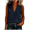 thumbnail image 5 of Aezemi Women V Neck Collared Tank Tops, Faux Cotton Linen Button Sleeveless Shirts, Summer Fashion Casual All Match Tank Top with Pocket, 5 of 7