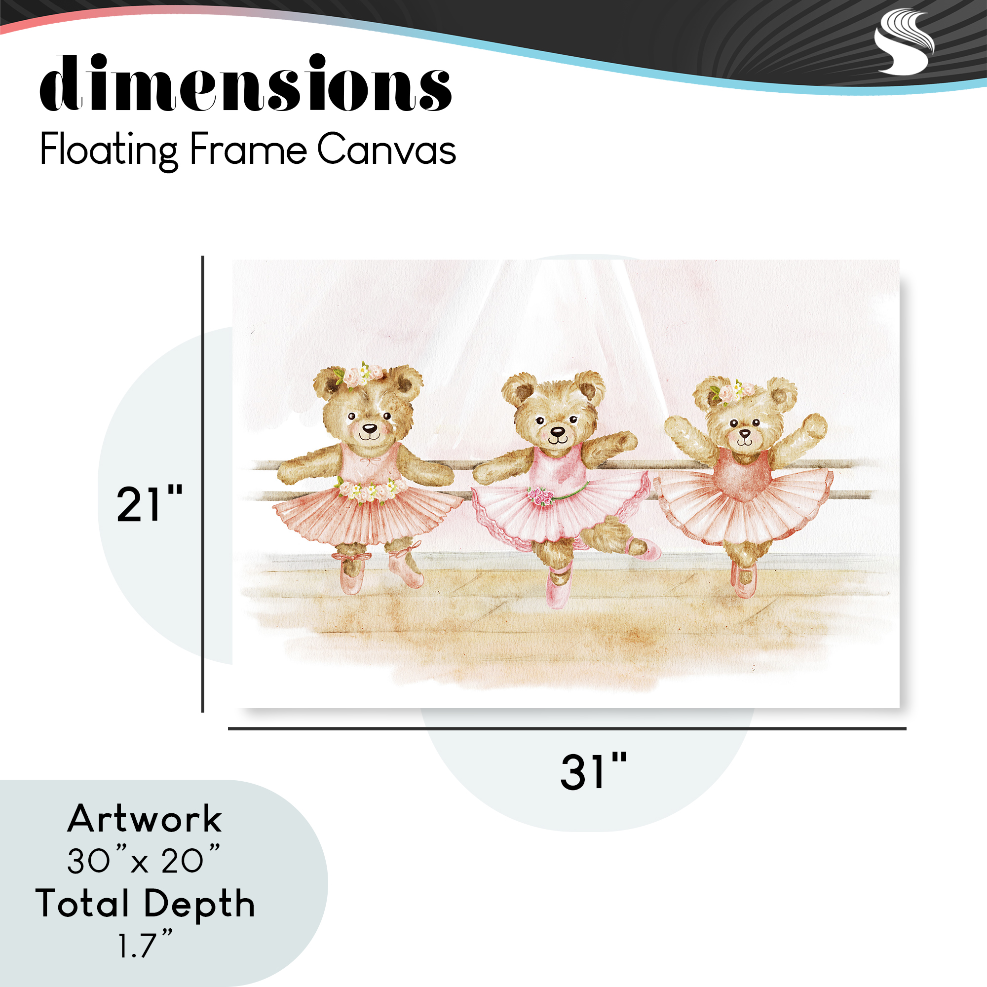 Ballet Teddies Triplet Gray Framed Floater Canvas Wall Art, design by Amy Hall