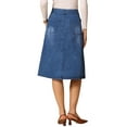 thumbnail image 3 of Faldas midi de mezclilla para mujer INSPIRE CHIC con botones, cintura alta, falda de mezclilla azul XS, 3 of 6