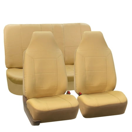 FH Group Royal PU Leather Full Set Airbag Compatible and Split Bench Car Seat Covers, Beige