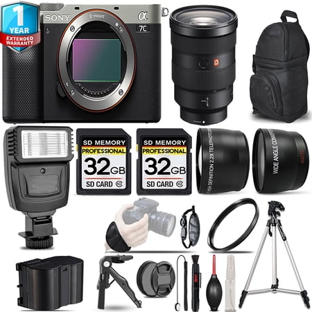 Sony a7C Camera (Silver) with 24-70mm f/2.8 GM Lens + Flash + 64GB + UV Filter + Backpack