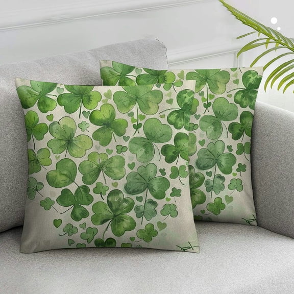 Acheng St Patricks Day Pillow Covers 2pcs Lucky Charms Green Heart Pillow Case Happy Spring Irish Saint Patricks Day Decor White Farmhouse Outdoor Cushion Covers for Sofa Couch Bed White