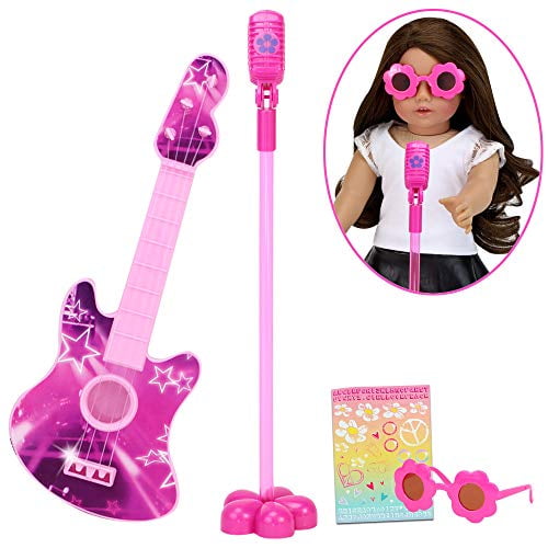 Sophia's Rock 'n Roll Play Set for Dolls, Pink Doll Guitar, Microphone and Rockstar Sunglasses