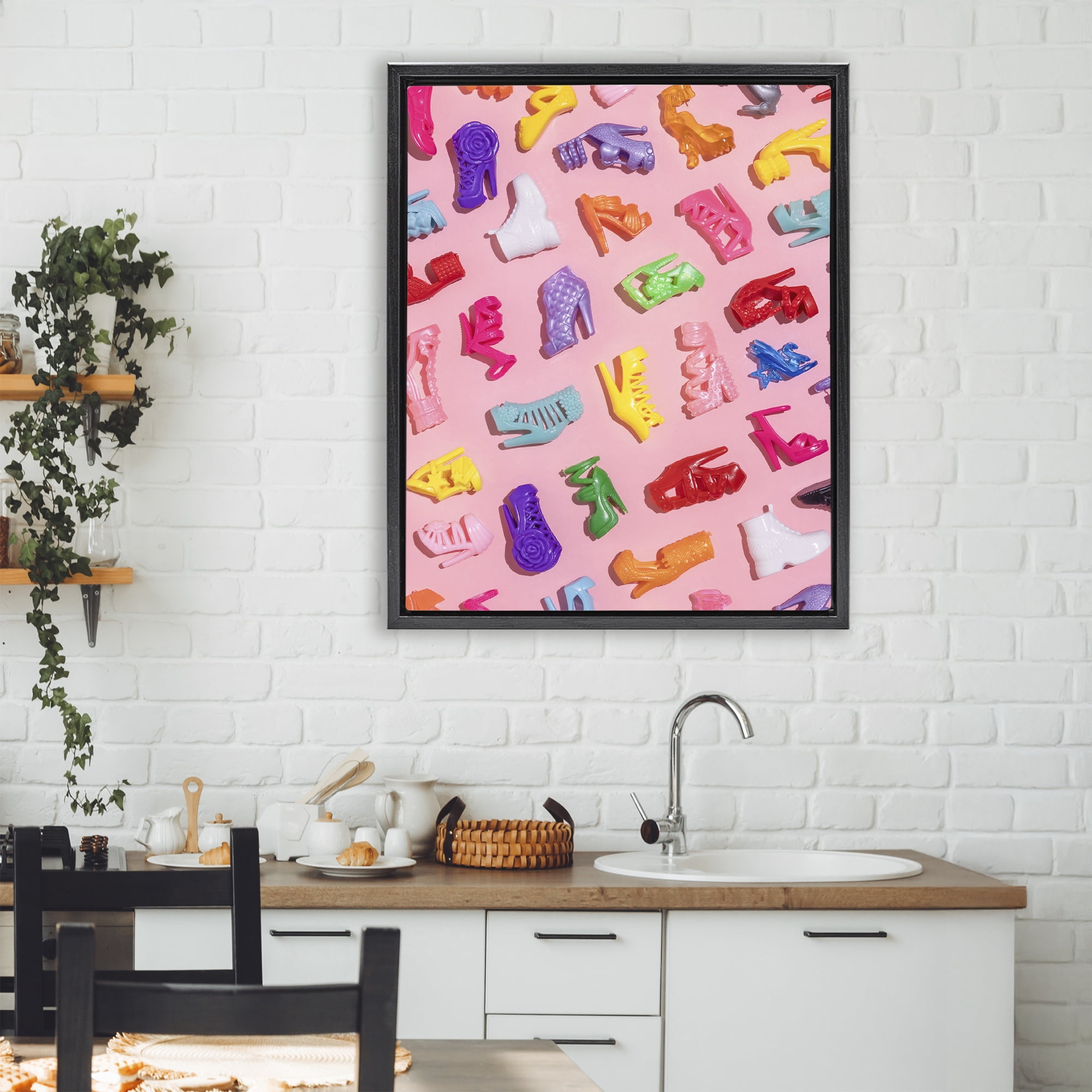 Stupell Industries Tiny Colorful Doll Shoes Black Framed Floater Canvas Wall Art, design by LISH Creative