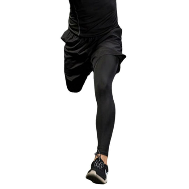 LUXUR Mens Leggings Cool Dry Compression Pants High Waisted Tights  Breathable Sport Pant Elastic Waist Base Layer Navy Blue M 